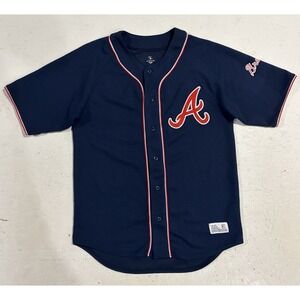 Vintage Atlanta Braves Baseball Jersey Mens M Blue Red Embroidered Logo MLB
